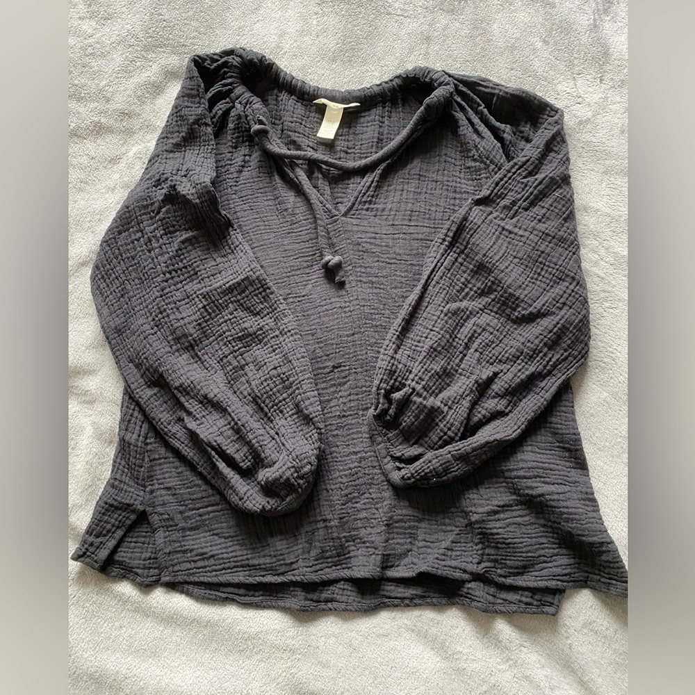 Cotton balloon-sleeved blouse